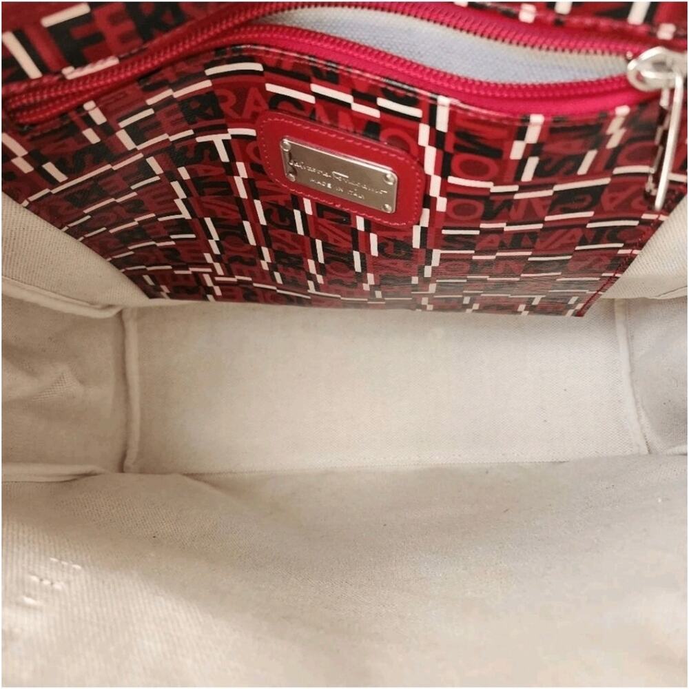 Authentic Vintage Salvatore Ferragamo Red Logogram Canvas Shoulder Tote Bag - Picture 7 of 11